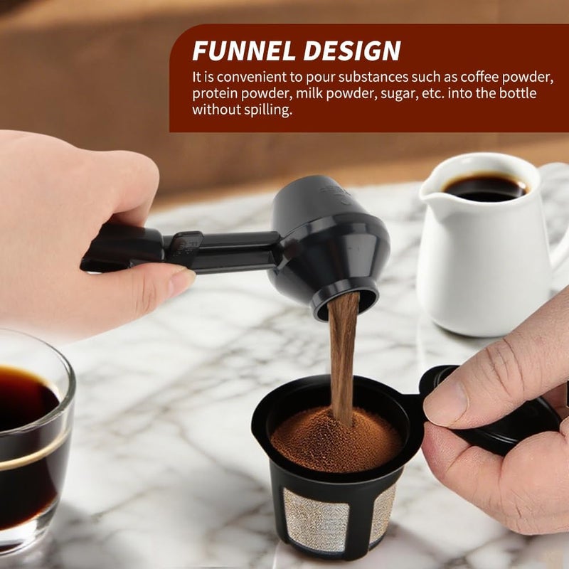 PUXING 2PCS Coffee Scoop & Funnel for Reusable K Cup Refillable Coffee Pods Coffees Measuring Spoon Scoop with Funnel for Ground Coffees, Protein Powder, Tea (2pcs/black) - Image 5